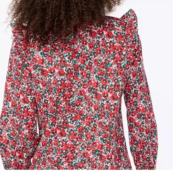Jcrew Poplin Floral Ruffle Shoulder Top Shirt Pansy Rhinestone Button - Picture 2 of 8